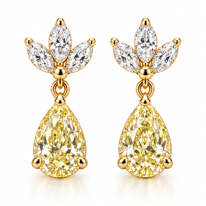 MISSISSI Yellow Pear Chandelier lab-grown diamond earrings in 14K yellow gold, hero