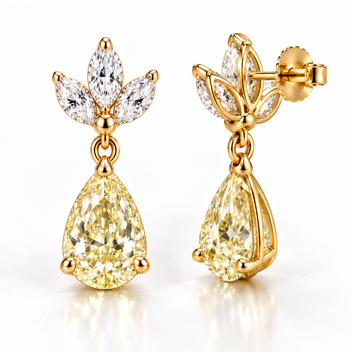 MISSISSI Yellow Pear Chandelier lab-grown diamond earrings in 14K yellow gold, side gallery