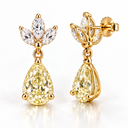 MISSISSI Yellow Pear Chandelier lab-grown diamond earrings in 14K yellow gold, side gallery