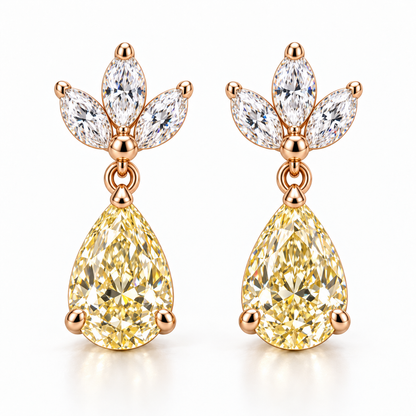 MISSISSI Yellow Pear Chandelier lab-grown diamond earrings in 14K pale champagne rose gold, hero