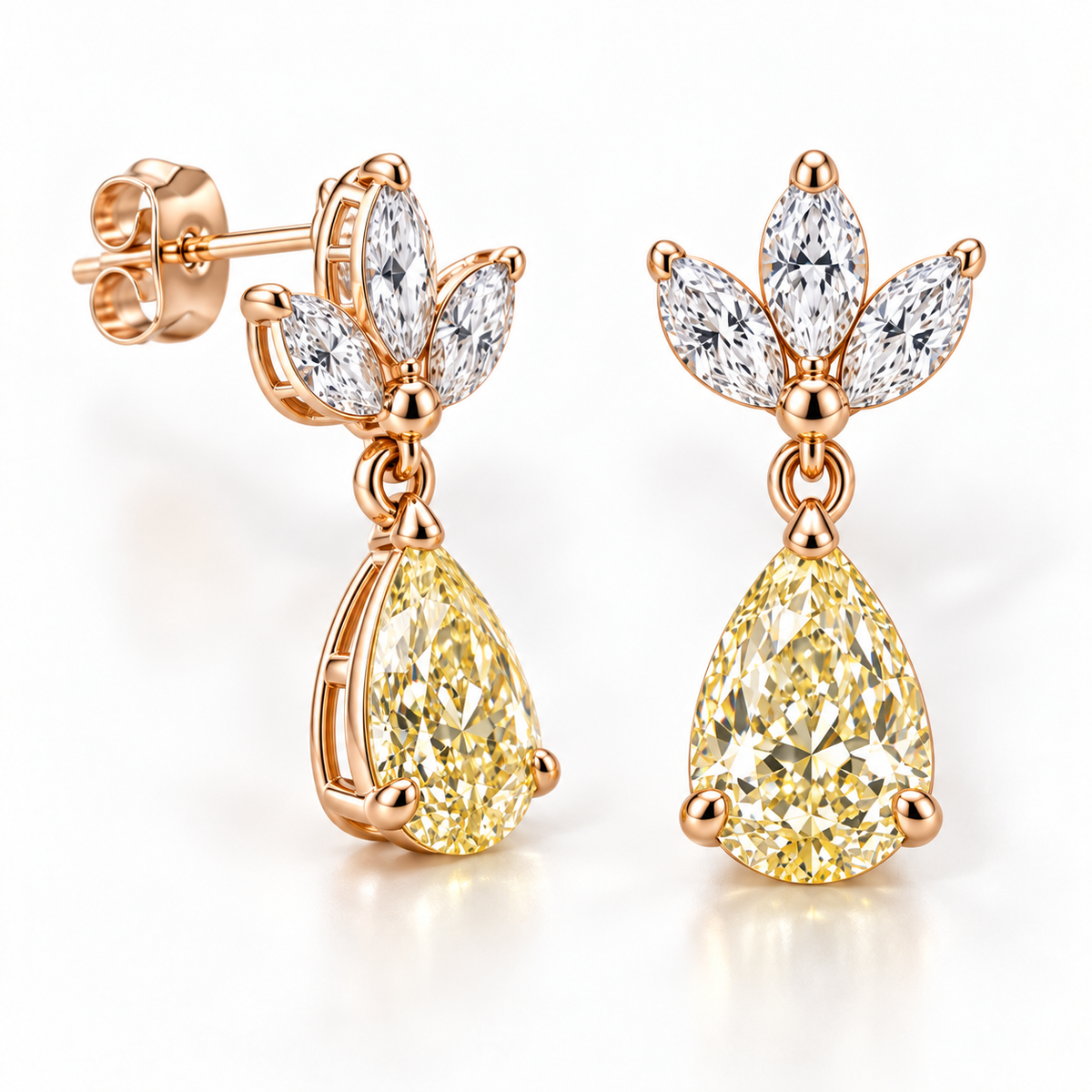 MISSISSI Yellow Pear Chandelier lab-grown diamond earrings in 14K pale champagne rose gold, side gallery