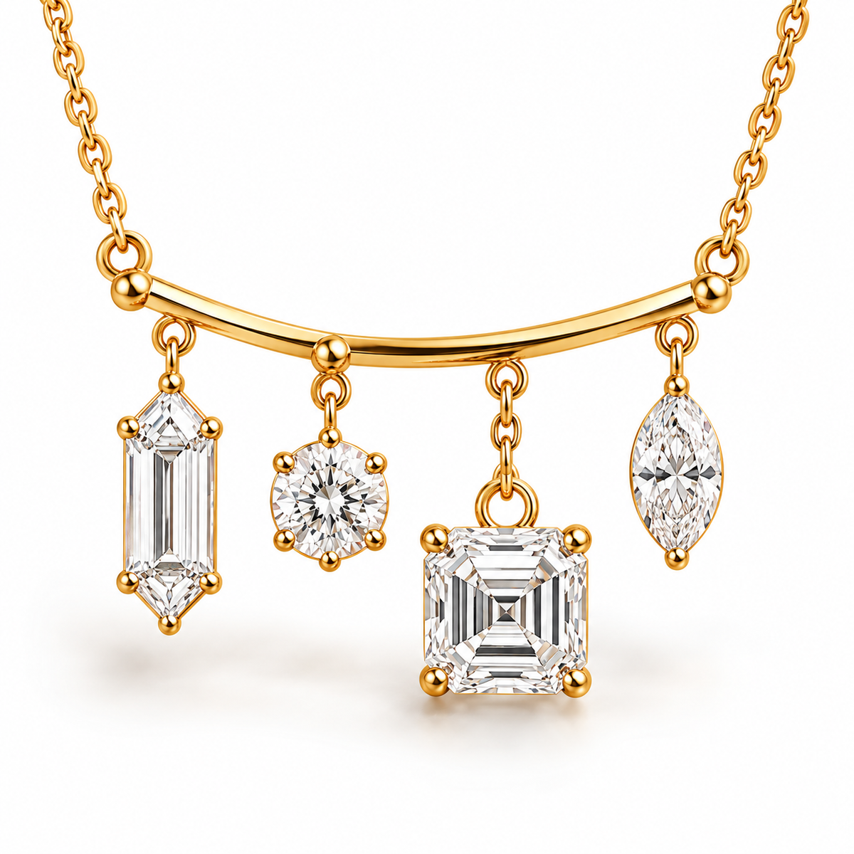 MISSISSI Diamond Mobile Mixed-Cut Lab-Grown Diamond Necklace design visualization in yellow gold, front view