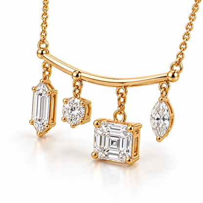 MISSISSI Diamond Mobile Mixed-Cut Lab-Grown Diamond Necklace design visualization in yellow gold, angled view
