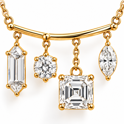 MISSISSI Diamond Mobile Mixed-Cut Lab-Grown Diamond Necklace design visualization in yellow gold, macro detail