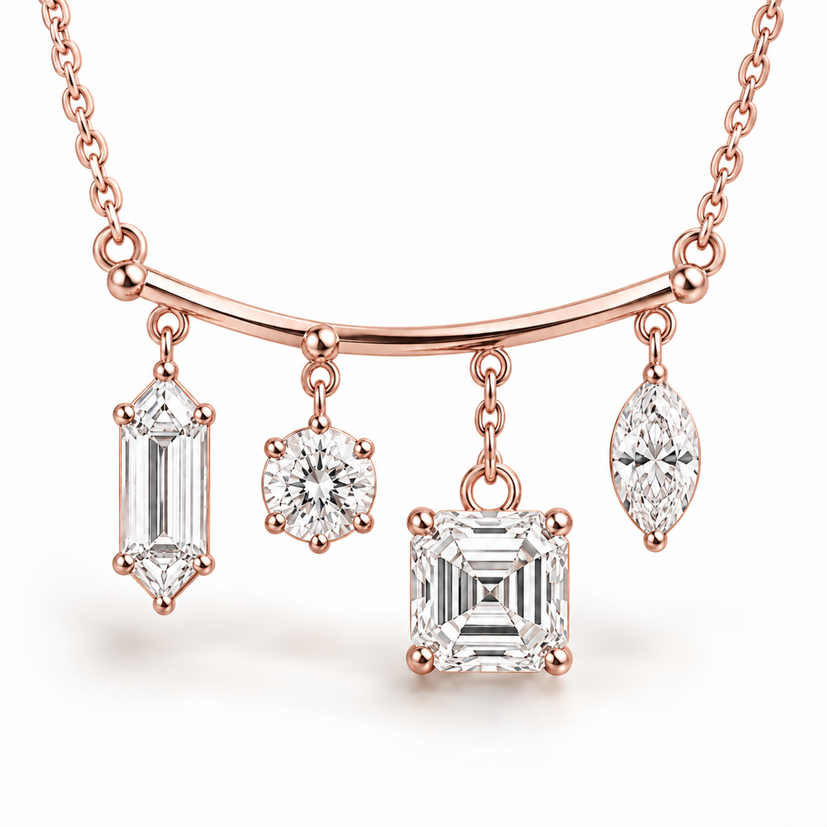 MISSISSI Diamond Mobile Mixed-Cut Lab-Grown Diamond Necklace design visualization in pale rose gold, front view