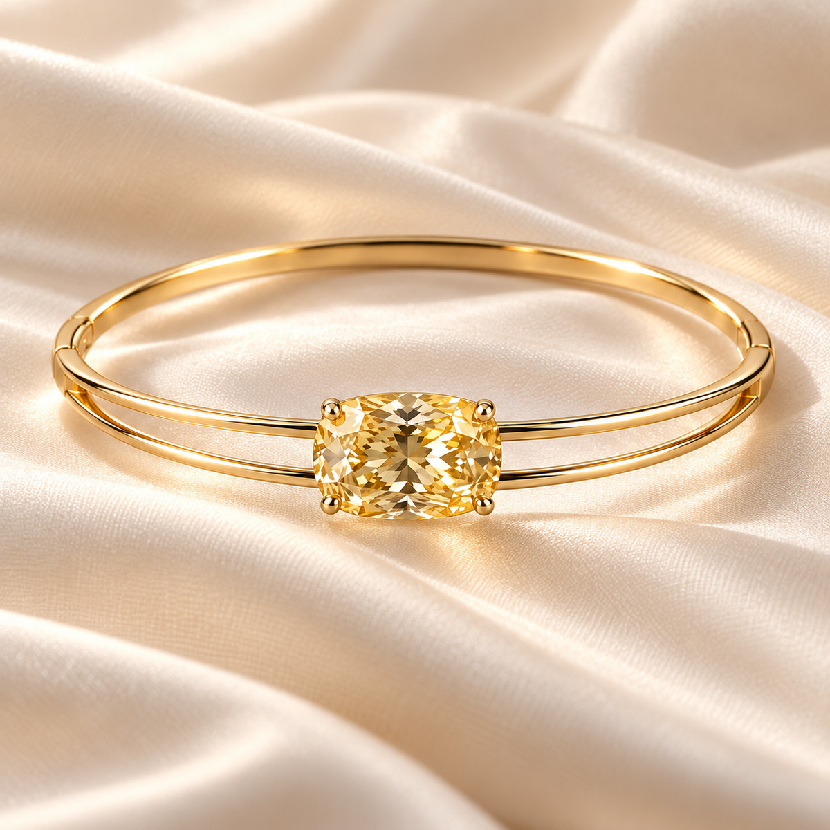 YB07 yellow diamond bangle design visualization, champagne silk setting