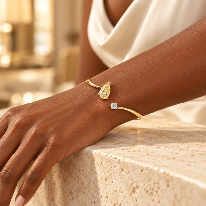 YB08 yellow diamond bangle, deep brown skin wearer design visualization