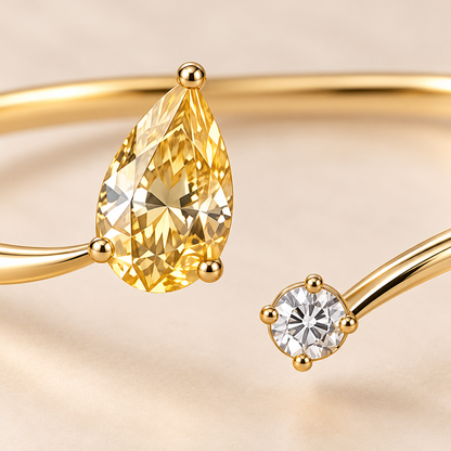 YB08 yellow diamond bangle design visualization, gemstone and setting close-up