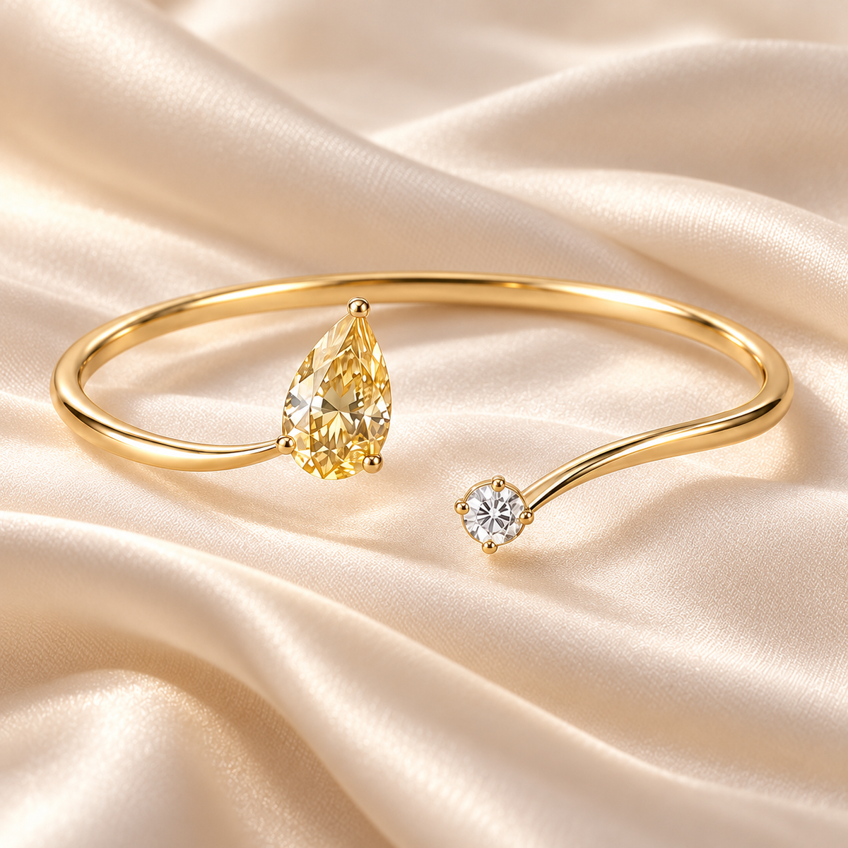 YB08 yellow diamond bangle design visualization, champagne silk setting