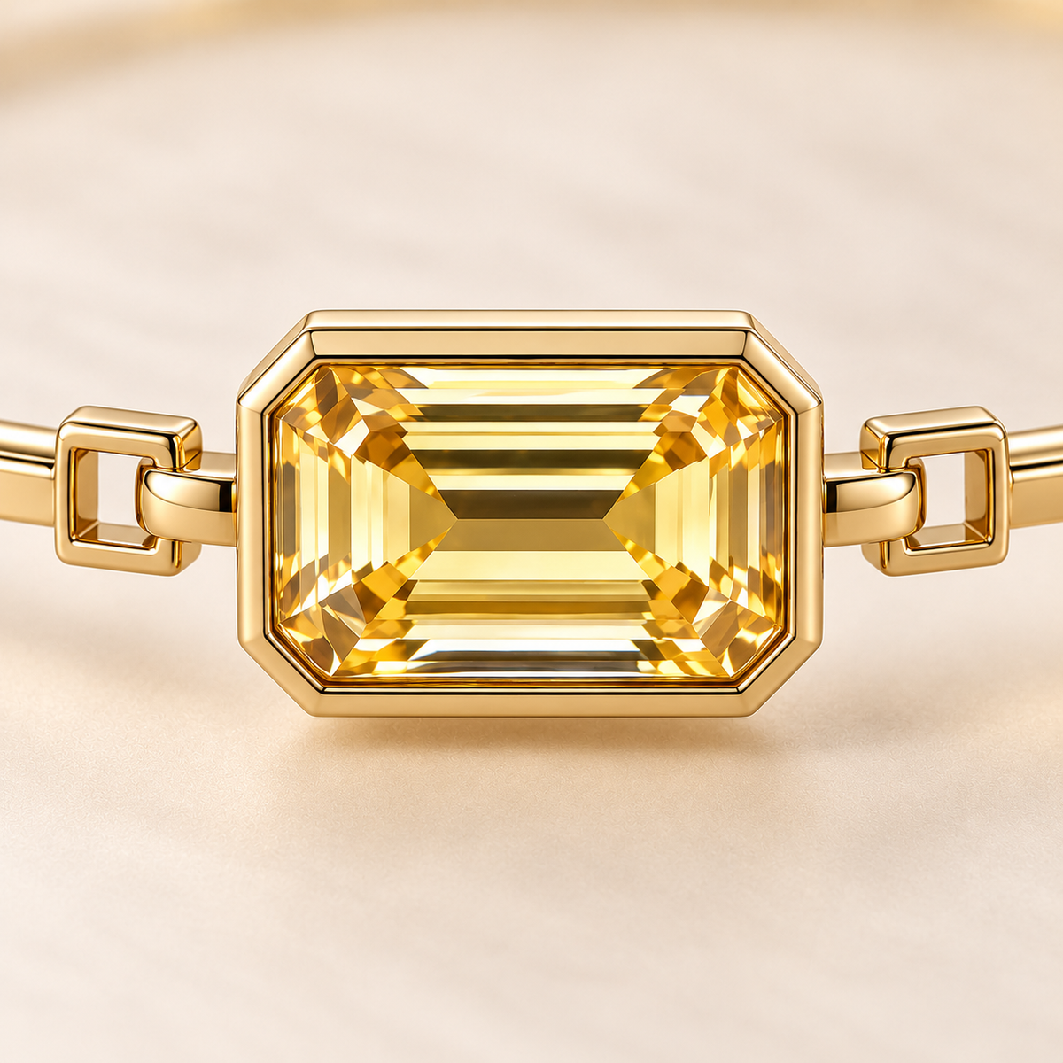 YB09 yellow diamond bangle design visualization, gemstone and setting close-up