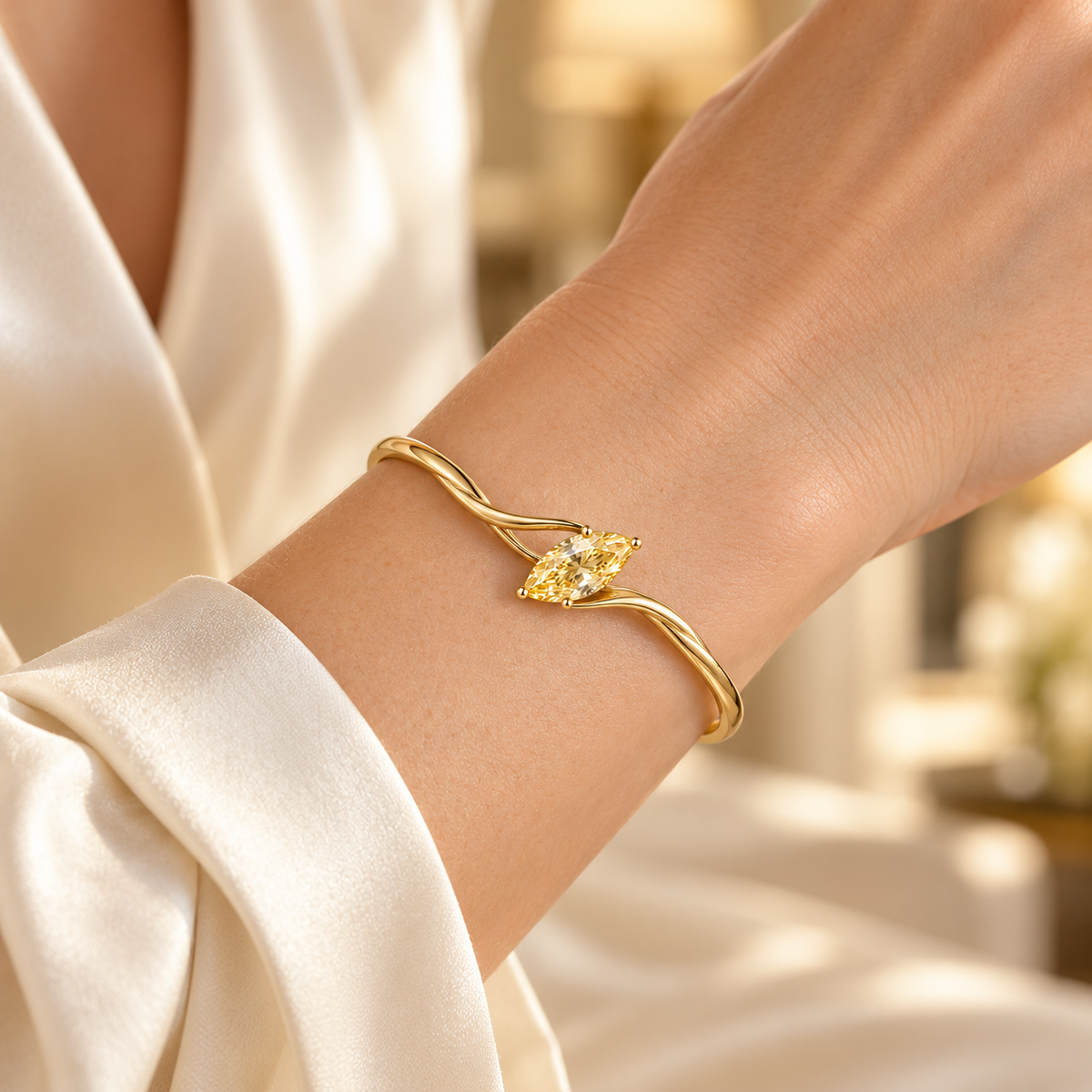 YB10 yellow diamond bangle, fair skin wearer design visualization