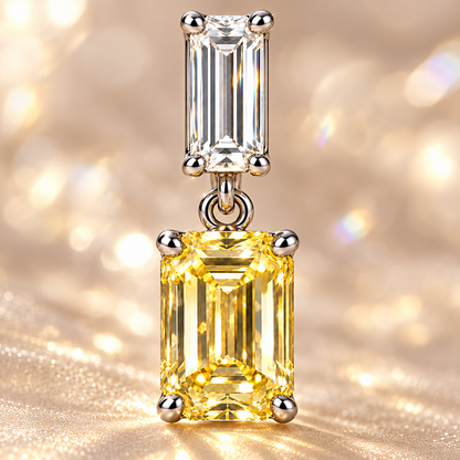 Design visualization of MISSISSI YE02 yellow lab-grown diamond earrings, gemstone and setting detail