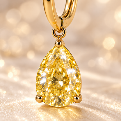 Design visualization of MISSISSI YE03 yellow lab-grown diamond earrings, gemstone and setting detail