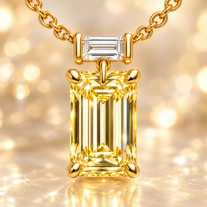 Design visualization of MISSISSI YN06 yellow lab-grown diamond necklace, gemstone and setting detail