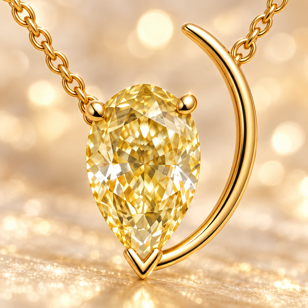 Design visualization of MISSISSI YN07 yellow lab-grown diamond necklace, gemstone and setting detail