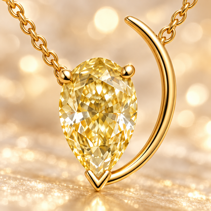 Design visualization of MISSISSI YN07 yellow lab-grown diamond necklace, gemstone and setting detail