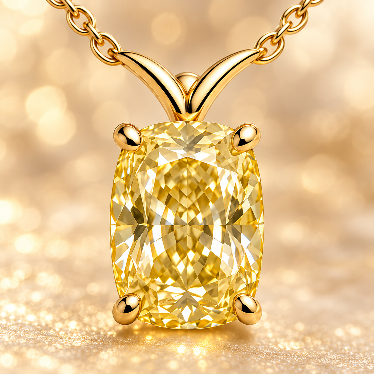 Design visualization of MISSISSI YN08 yellow lab-grown diamond necklace, gemstone and setting detail