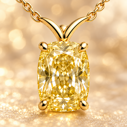 Design visualization of MISSISSI YN08 yellow lab-grown diamond necklace, gemstone and setting detail