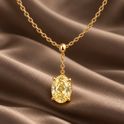 Design visualization of MISSISSI YN09 yellow lab-grown diamond necklace, on taupe silk