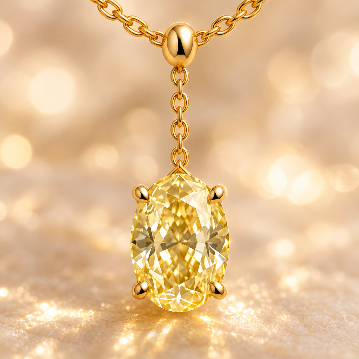 Design visualization of MISSISSI YN09 yellow lab-grown diamond necklace, gemstone and setting detail