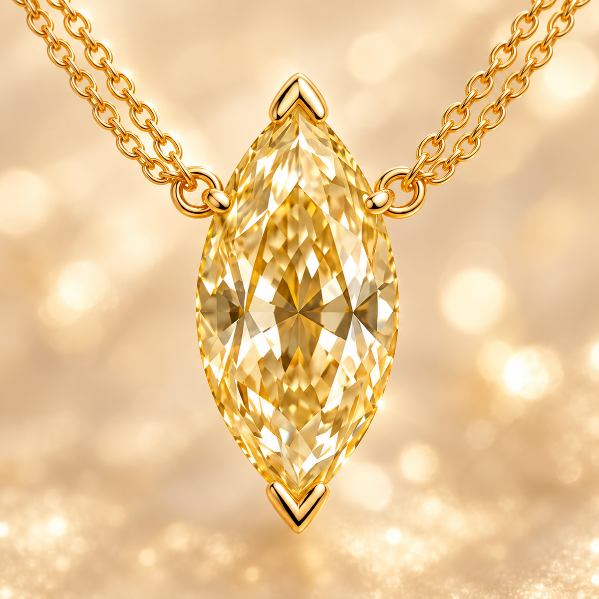 Design visualization of MISSISSI YN10 yellow lab-grown diamond necklace, gemstone and setting detail