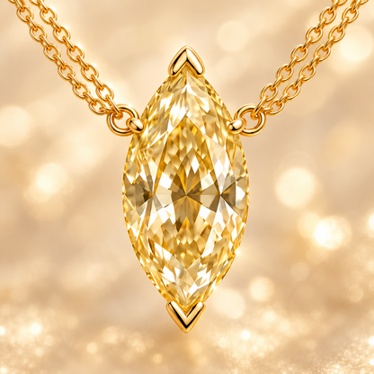 Design visualization of MISSISSI YN10 yellow lab-grown diamond necklace, gemstone and setting detail