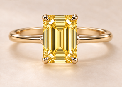 Design visualization of the MISSISSI YR02 vertical emerald-cut lab-grown yellow diamond solitaire ring