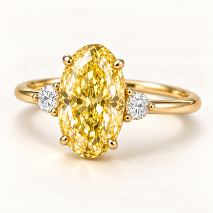 MISSISSI YR06 yellow lab-grown diamond ring, shallow oblique whole-ring view. Design visualization.
