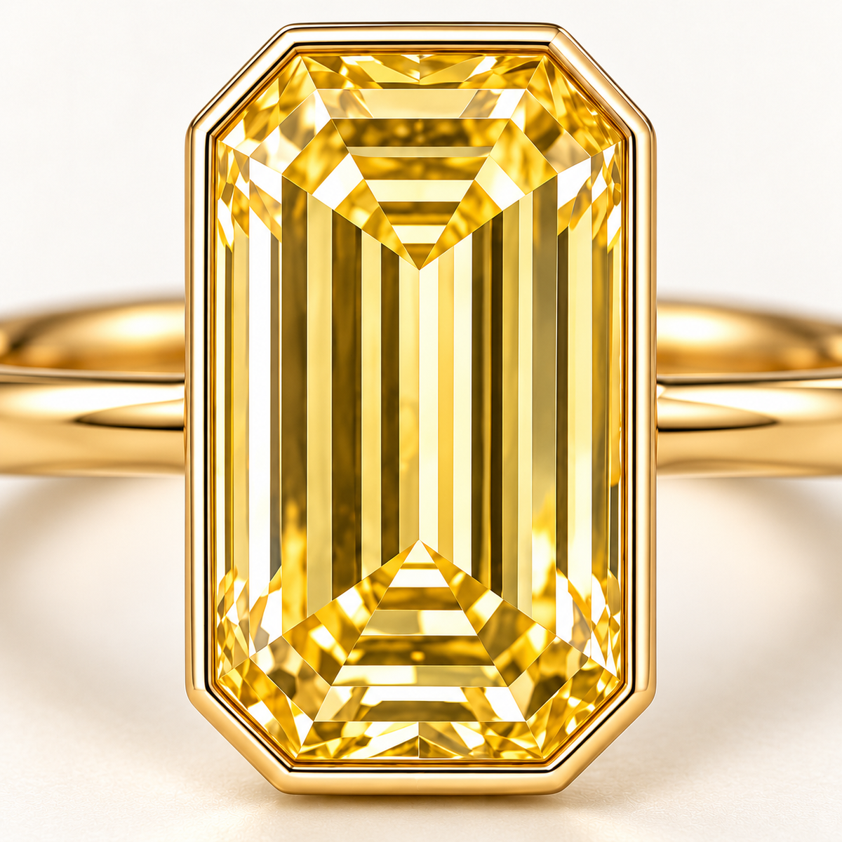 MISSISSI YR07 yellow lab-grown diamond ring, macro view of the yellow center and visible gold setting. Design visualization.