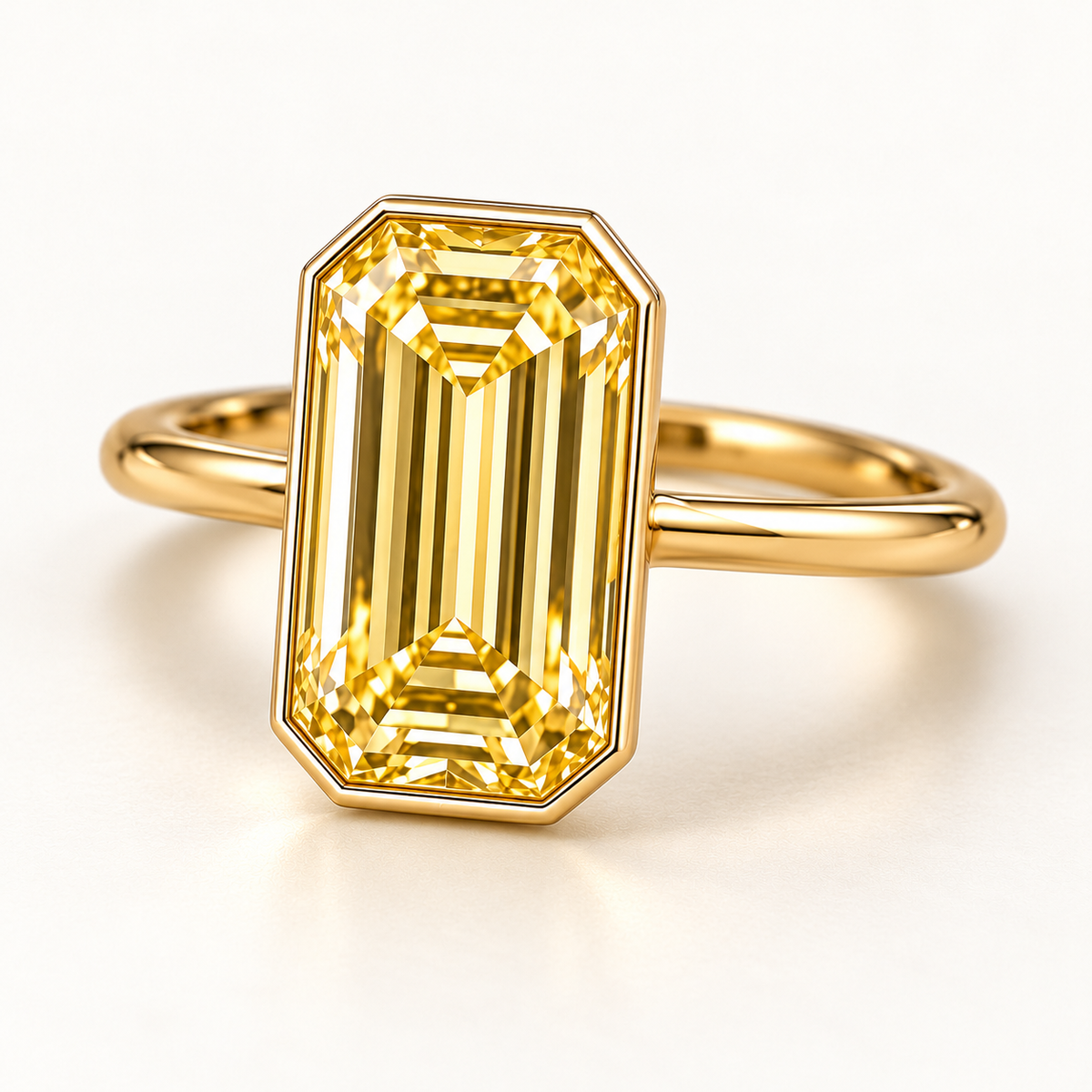 MISSISSI YR07 yellow lab-grown diamond ring, shallow oblique whole-ring view. Design visualization.