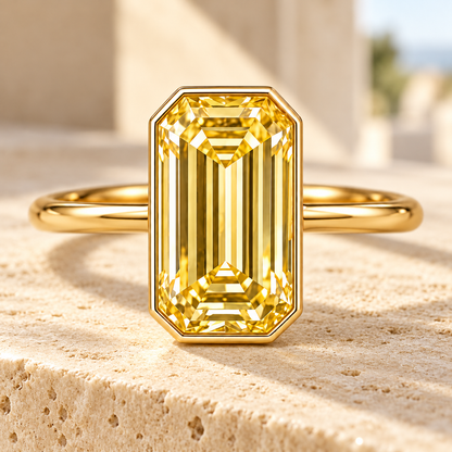 MISSISSI YR07 yellow lab-grown diamond ring in a luxury natural-light scene; design visualization