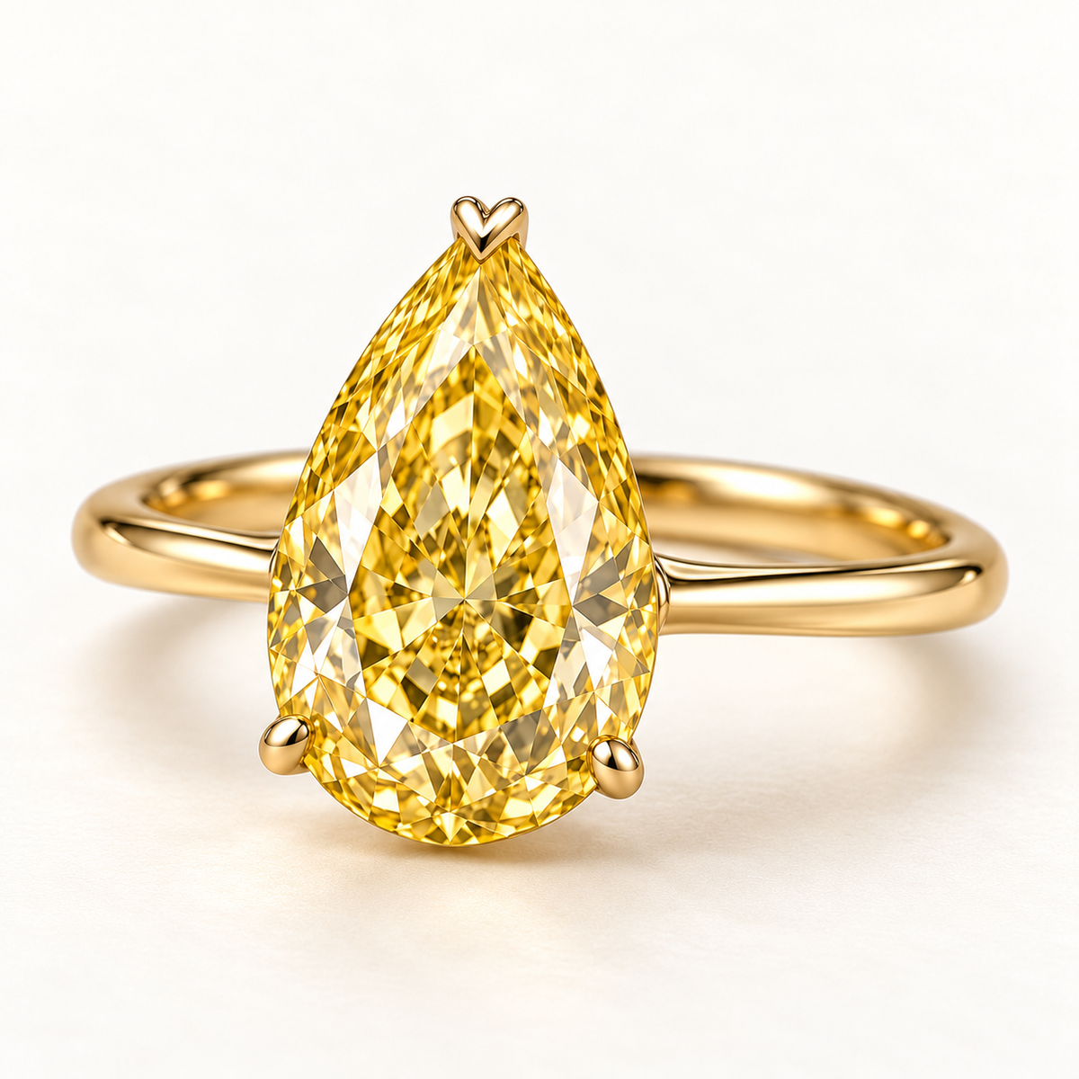 MISSISSI YR08 yellow lab-grown diamond ring, shallow oblique whole-ring view. Design visualization.