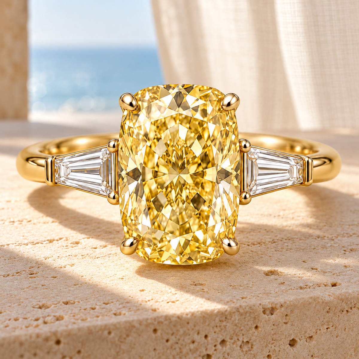 MISSISSI YR09 yellow lab-grown diamond ring in a luxury natural-light scene; design visualization
