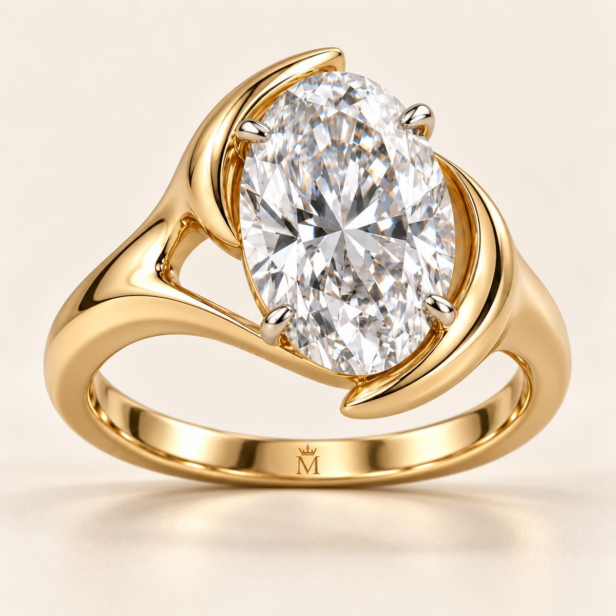 AI design visualization of Moonbay Oval Lab-Grown Diamond Ring — inner-band engraving detail