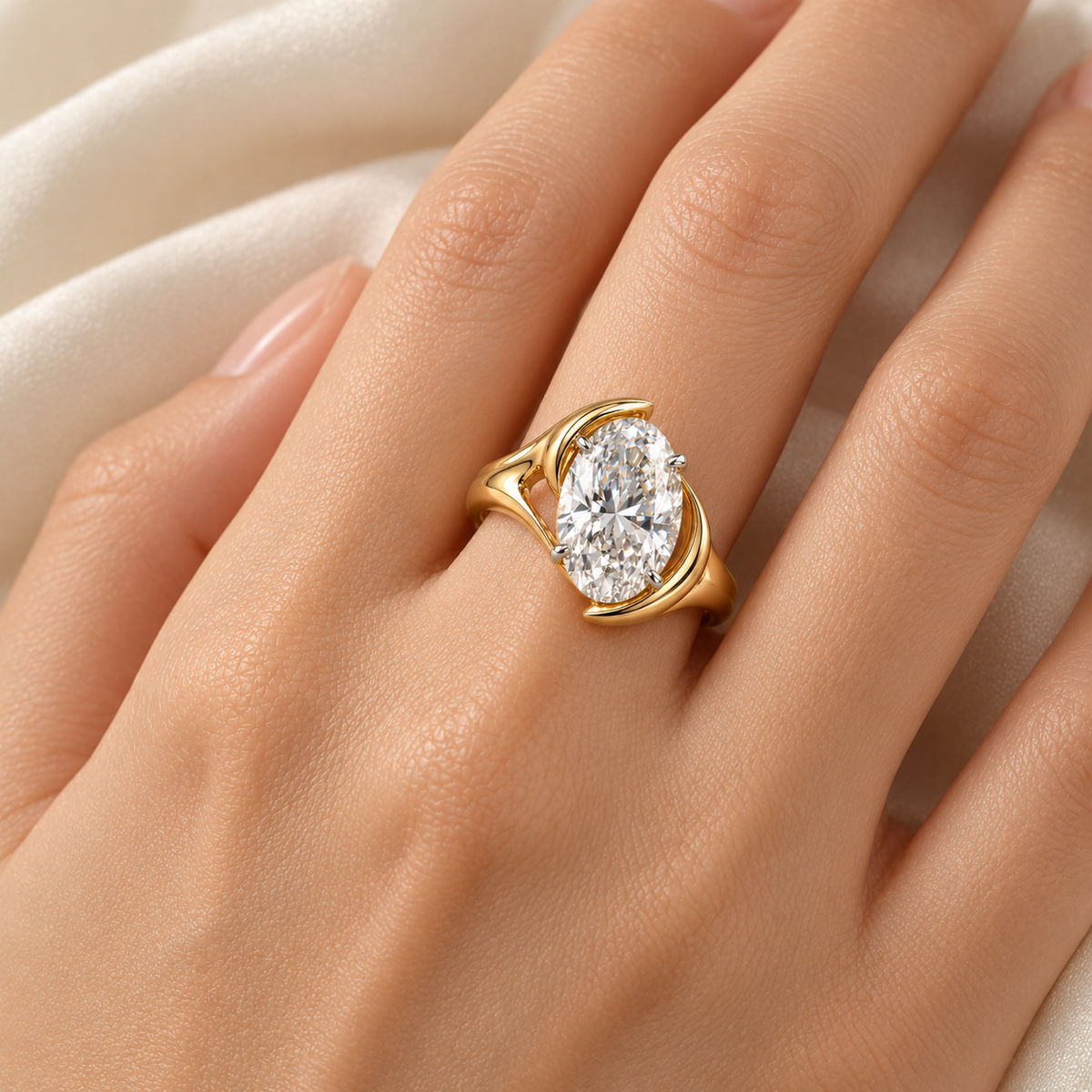 AI design visualization of Moonbay Oval Lab-Grown Diamond Ring — wear visualization