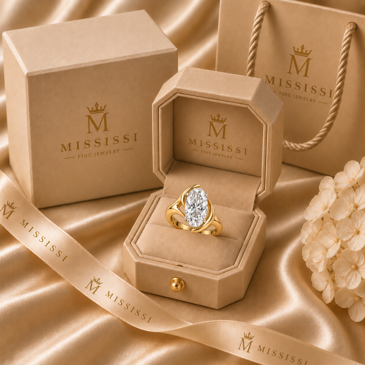 AI design visualization of Moonbay Oval Lab-Grown Diamond Ring — packaging visualization