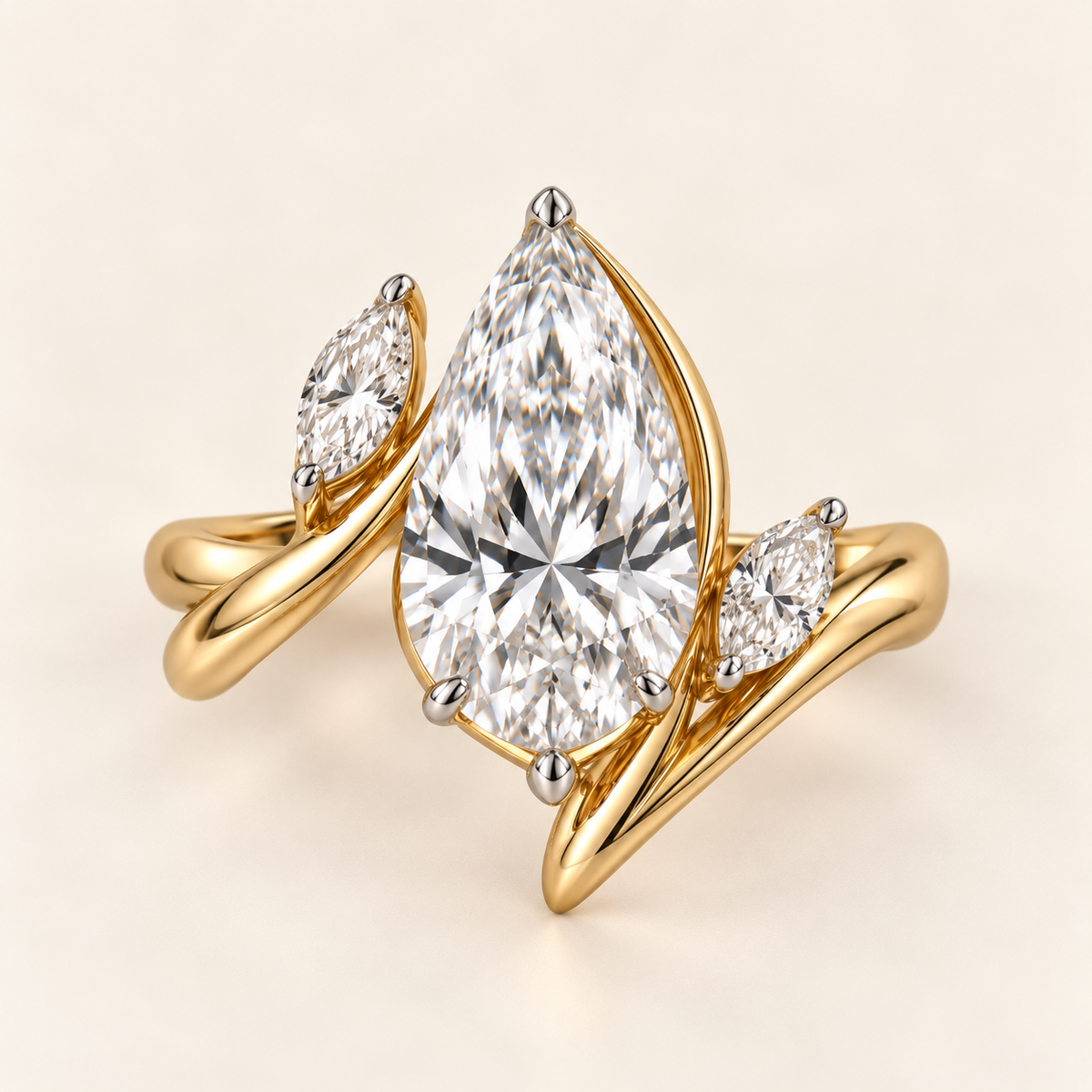 AI design visualization of New Sprig Pear Lab-Grown Diamond Ring — front/top