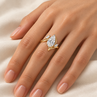 AI design visualization of New Sprig Pear Lab-Grown Diamond Ring — wear visualization