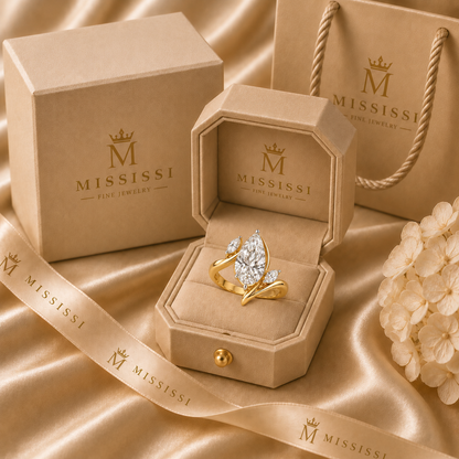 AI design visualization of New Sprig Pear Lab-Grown Diamond Ring — packaging visualization