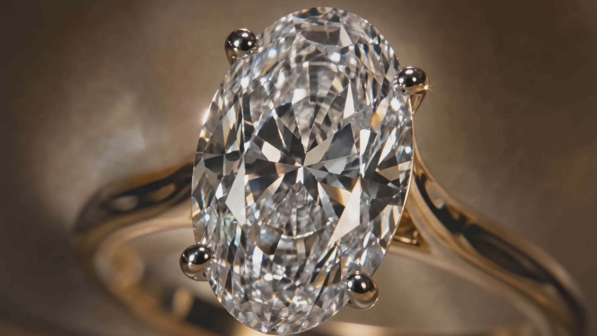 MISSISSI Oval brilliant Four-prong cathedral solitaire ring advertisement. AI-generated design concept with champagne packaging.