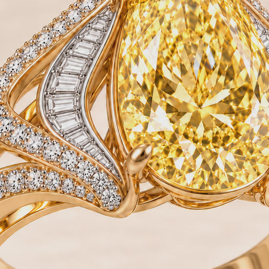 MISSISSI R038-SOLAR-RHAPSODY-8-CARAT-YELLOW-PEAR-SHAPED — 12-second design film with English narration and captions — Remaining Collection Batch 2