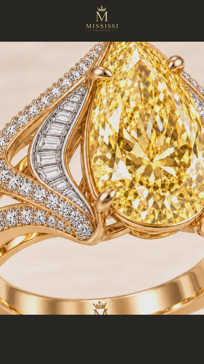 MISSISSI R038-SOLAR-RHAPSODY-8-CARAT-YELLOW-PEAR-SHAPED — 12-second design film with English narration and captions — Remaining Collection Batch 2