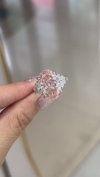 7 Carat Oval Pink Lab-Grown Diamond Ring with 1.8 CTW White Diamond Accents | Custom Engagement Ring | MISSISSI