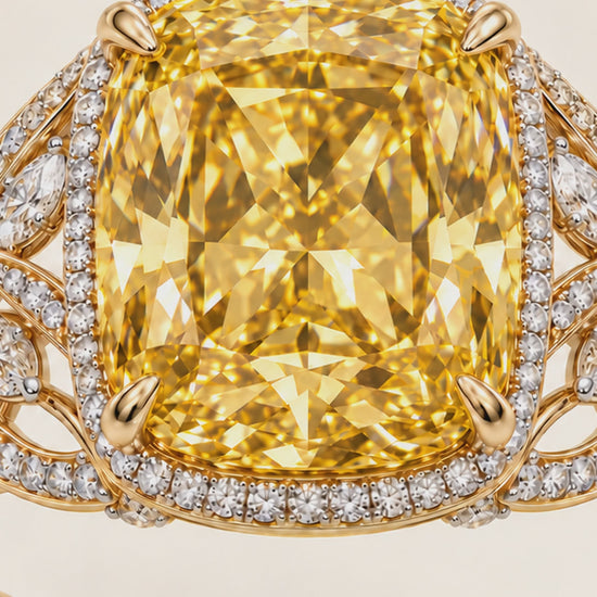 MISSISSI R066-GOLDEN-LATTICE-9-CT-YELLOW-CUSHION-CUT — 12-second design film, English narration and captions — overnight-128-20261014