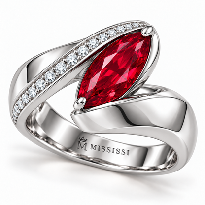 MISSISSI RB25 lab-grown ruby jewelry, white metal angle; design visualization.