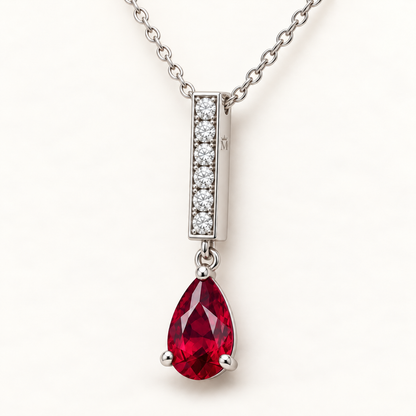 MISSISSI RB28 lab-grown ruby jewelry, white metal angle; design visualization.