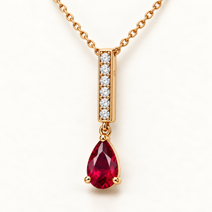 MISSISSI RB28 lab-grown ruby jewelry, yellow gold angle; design visualization.