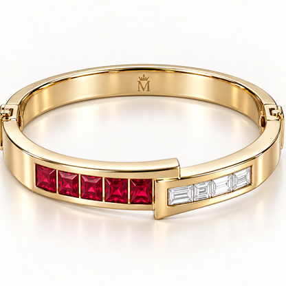 MISSISSI RB33 LINEAR MUSE square lab-grown ruby diamond bangle, crown m engraving; design visualization