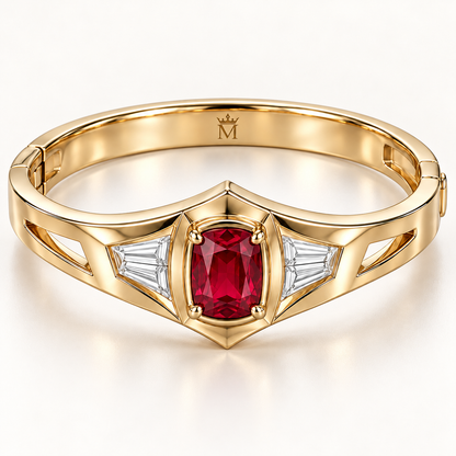 MISSISSI RB35 SCARLET CREST cushion ruby bangle, crown m engraving; design visualization