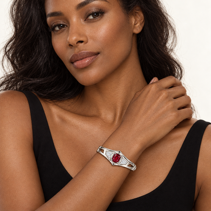MISSISSI RB35 SCARLET CREST cushion ruby bangle, model deep skin; design visualization